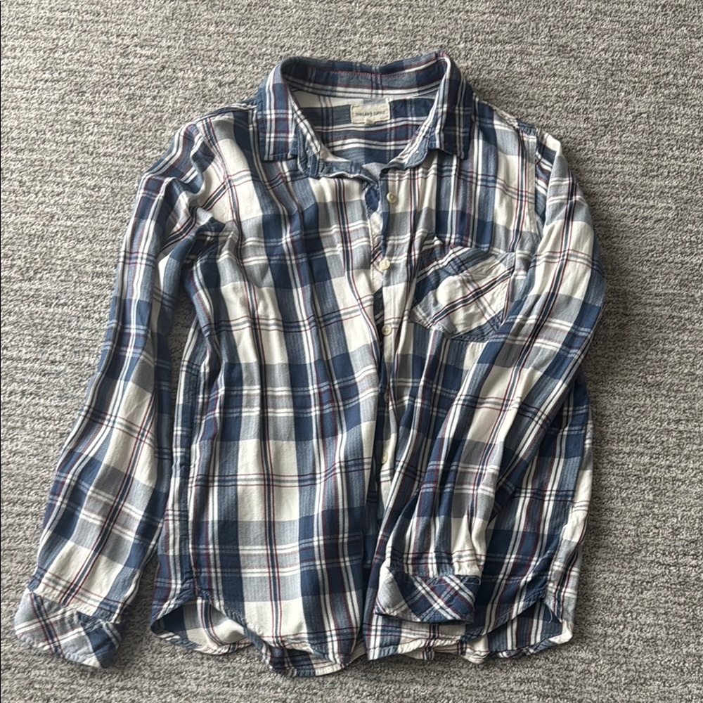 Thread & Supply Navy and Cream Plaid Shirt